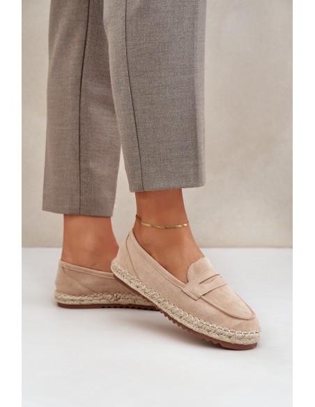 Women's espadrilles with jute weaving on flat sole beige Shilova