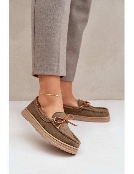 Womens Moccasins On Flat Sole Dark Green Timannie