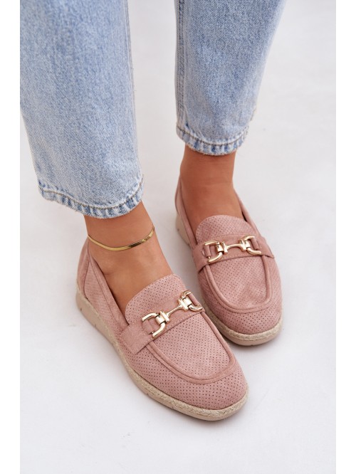 Cutout loafers with gold detail and jute weaving pink Lainer