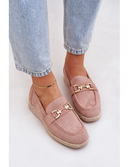 Cutout loafers with gold detail and jute weaving pink Lainer