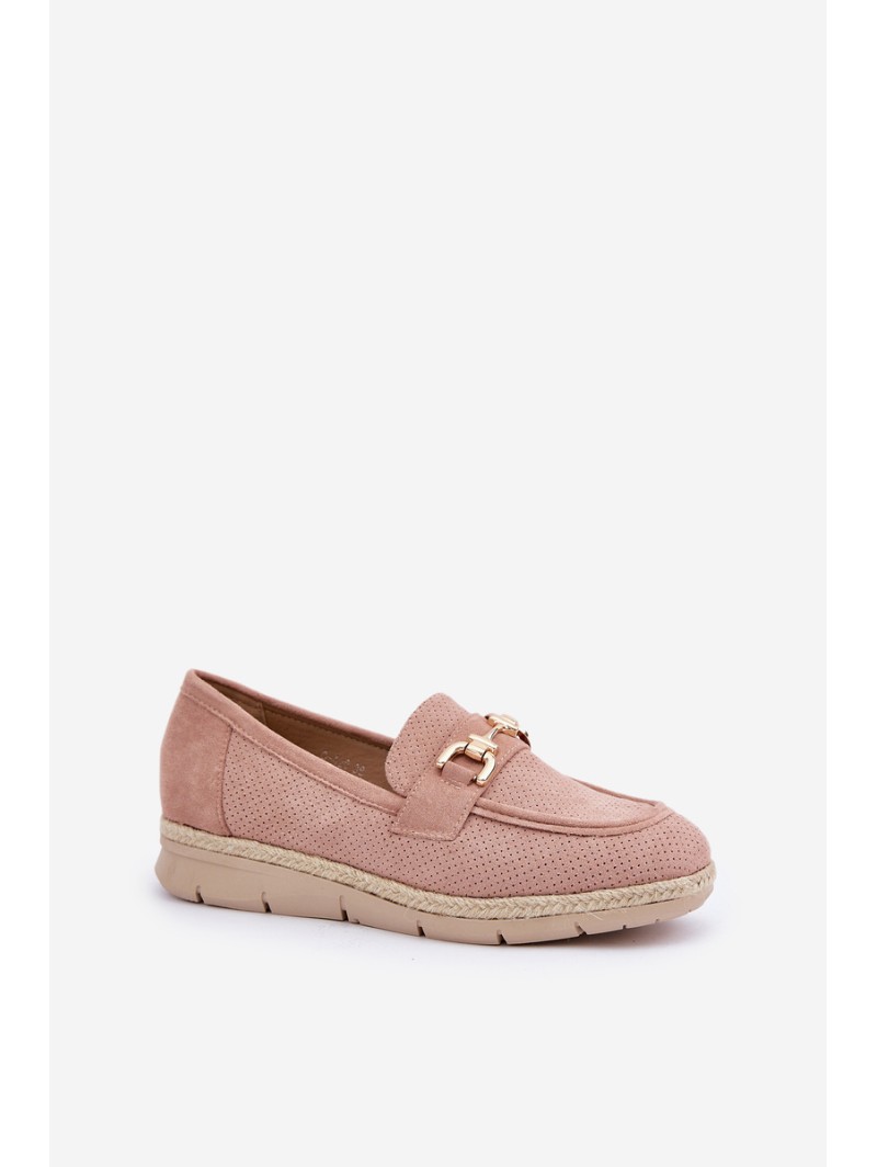 Cutout loafers with gold detail and jute weaving pink Lainer
