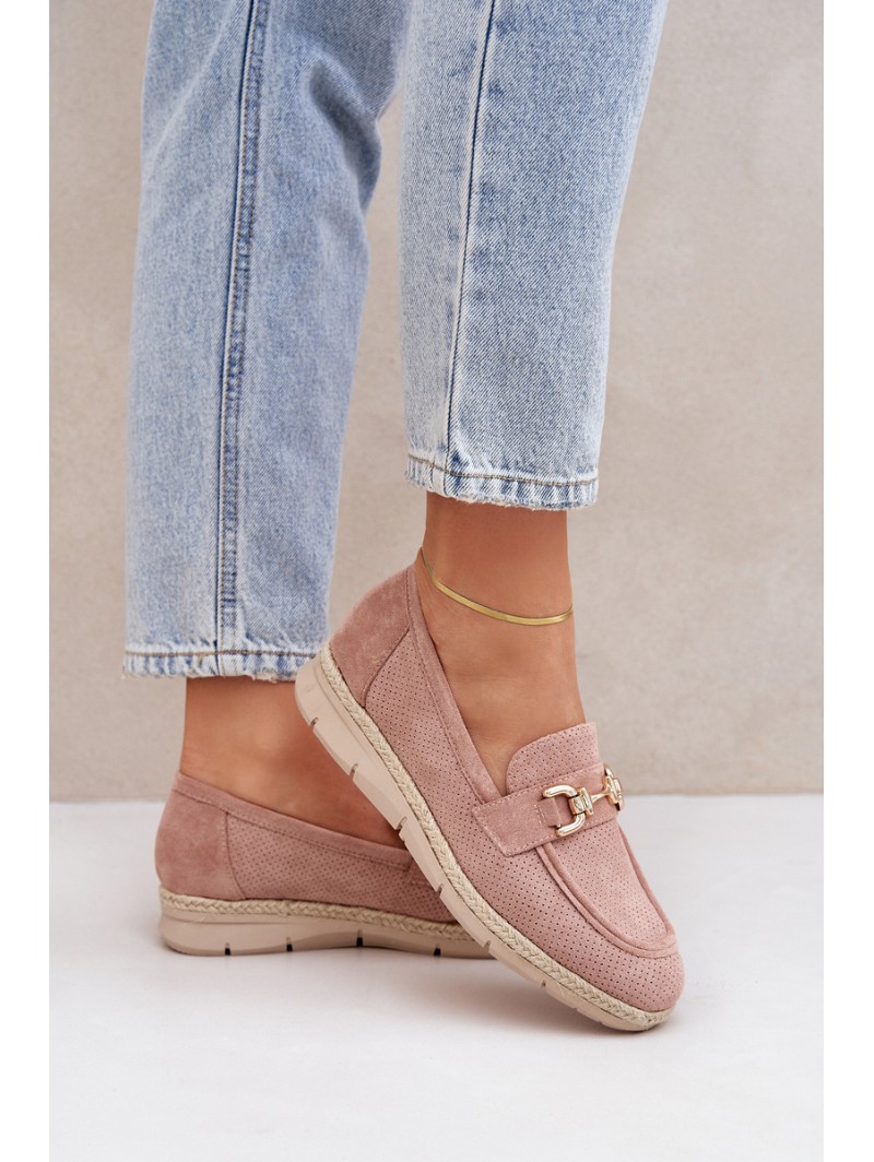 Cutout loafers with gold detail and jute weaving pink Lainer