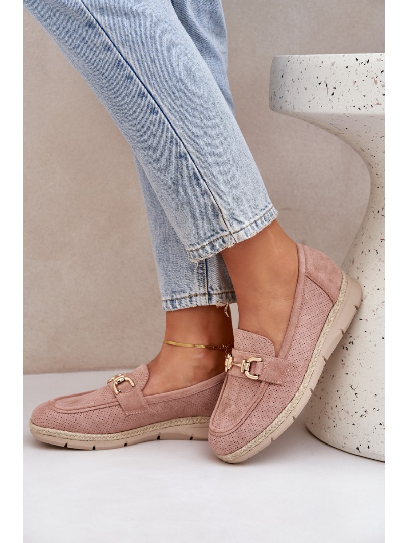 Cutout loafers with gold detail and jute weaving pink Lainer