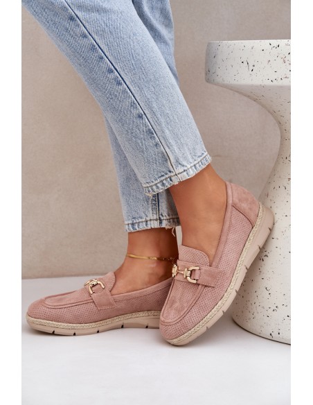 Cutout loafers with gold detail and jute weaving pink Lainer