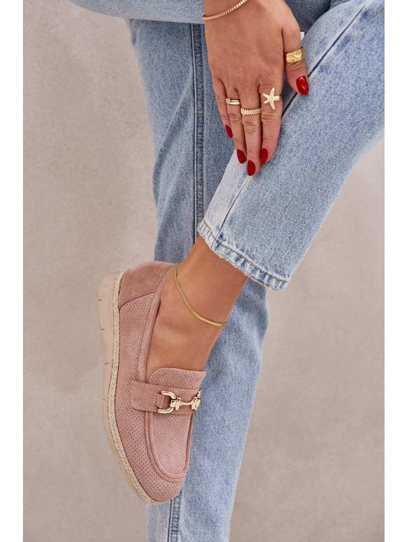 Cutout loafers with gold detail and jute weaving pink Lainer