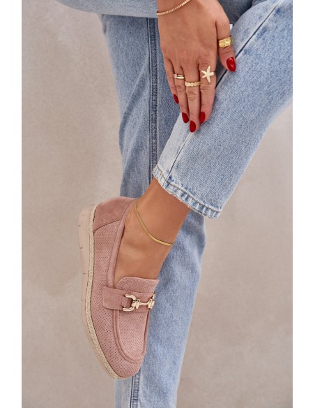 Cutout loafers with gold detail and jute weaving pink Lainer