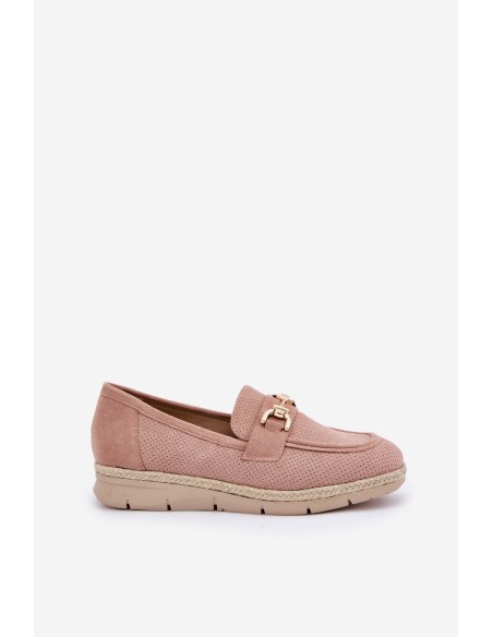Cutout loafers with gold detail and jute weaving pink Lainer