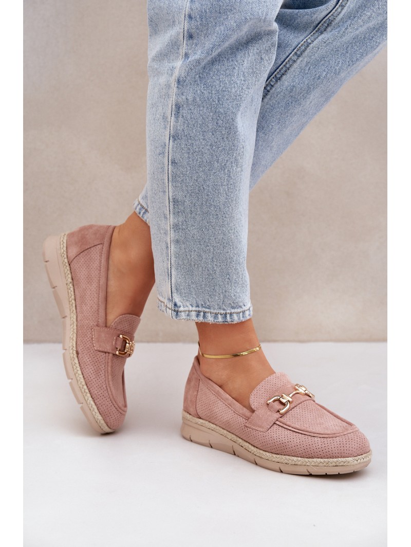 Cutout loafers with gold detail and jute weaving pink Lainer