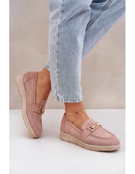 Cutout loafers with gold detail and jute weaving pink Lainer