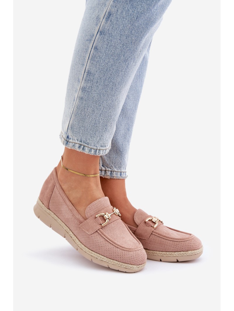Cutout loafers with gold detail and jute weaving pink Lainer