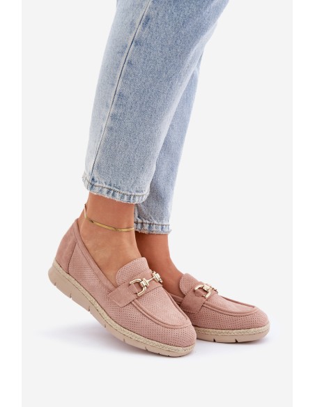 Cutout loafers with gold detail and jute weaving pink Lainer