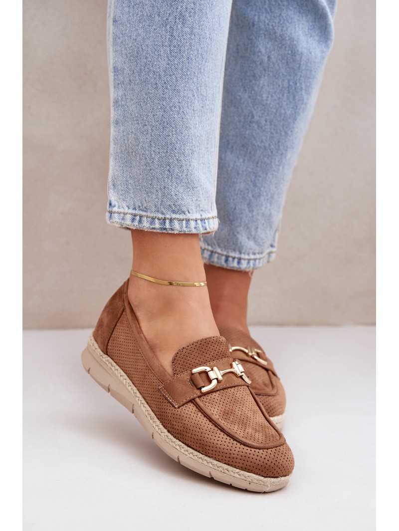 Breezy moccasins with golden detail and jute weaving brown Lainer