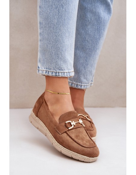 Breezy moccasins with golden detail and jute weaving brown Lainer
