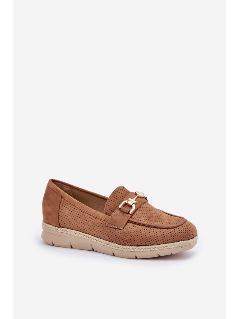 Breezy moccasins with golden detail and jute weaving brown Lainer