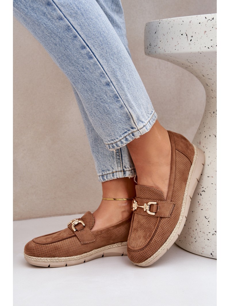 Breezy moccasins with golden detail and jute weaving brown Lainer