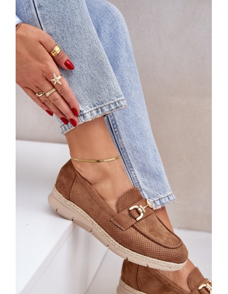 Breezy moccasins with golden detail and jute weaving brown Lainer