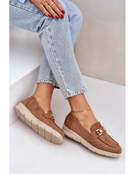 Breezy moccasins with golden detail and jute weaving brown Lainer