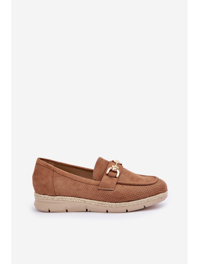 Breezy moccasins with golden detail and jute weaving brown Lainer