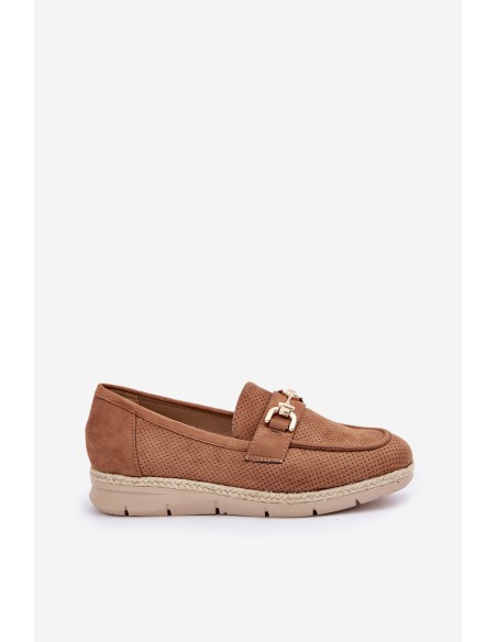 Breezy moccasins with golden detail and jute weaving brown Lainer