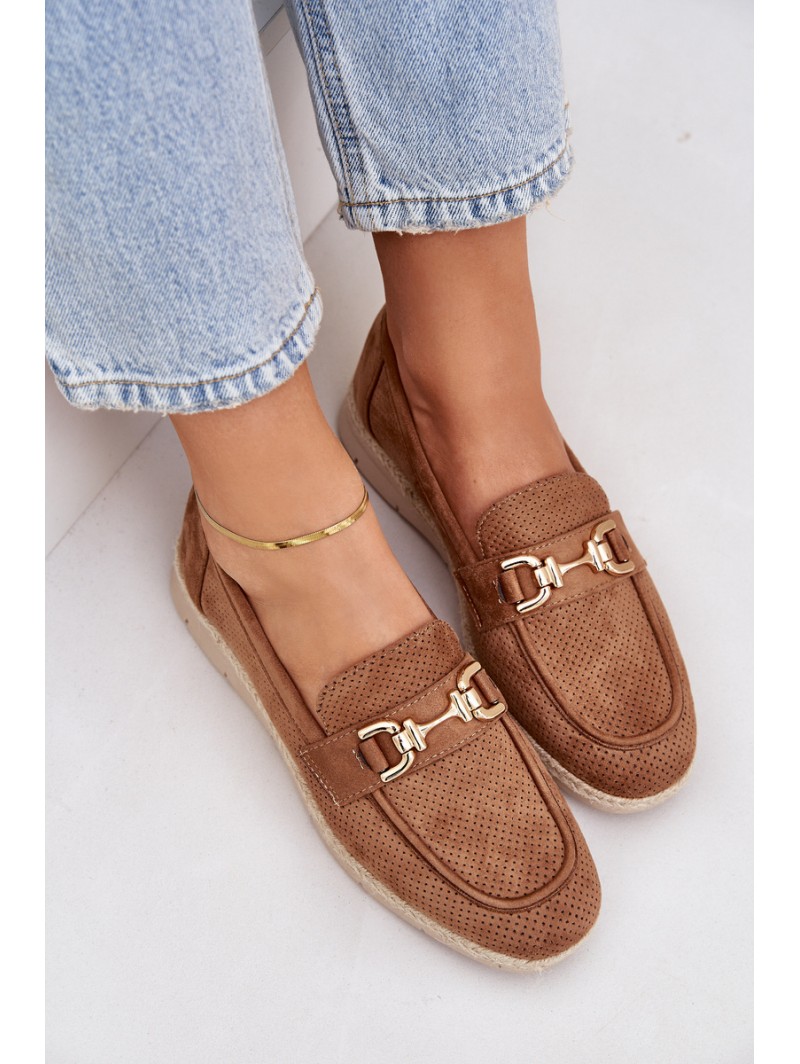Breezy moccasins with golden detail and jute weaving brown Lainer