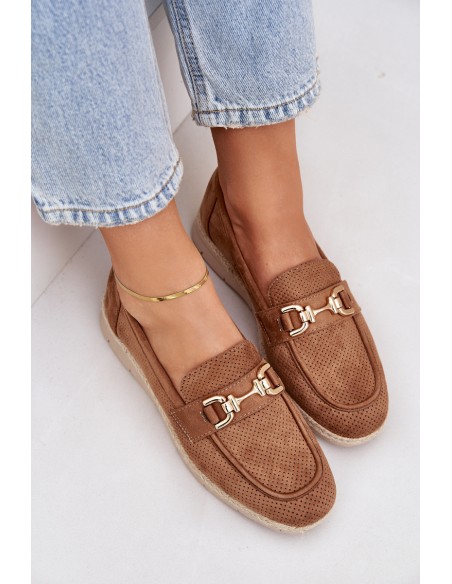 Breezy moccasins with golden detail and jute weaving brown Lainer