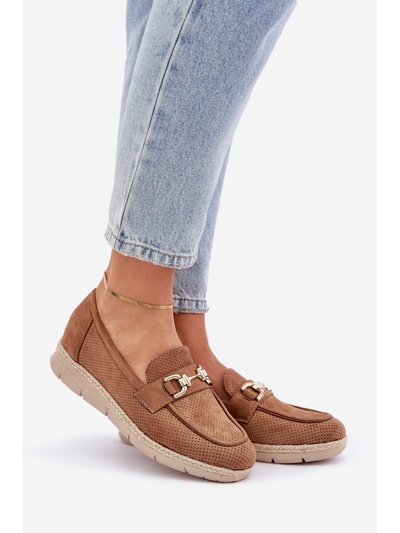 Breezy moccasins with golden detail and jute weaving brown Lainer