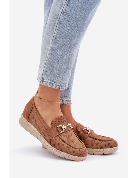 Breezy moccasins with golden detail and jute weaving brown Lainer