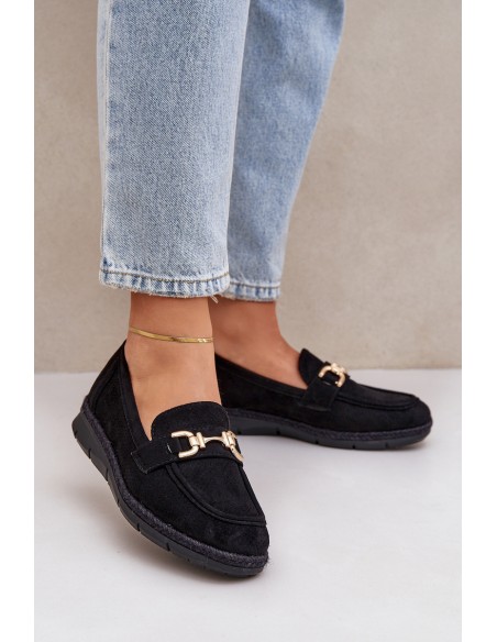 Openwork loafers with golden detail and jute black Lainer