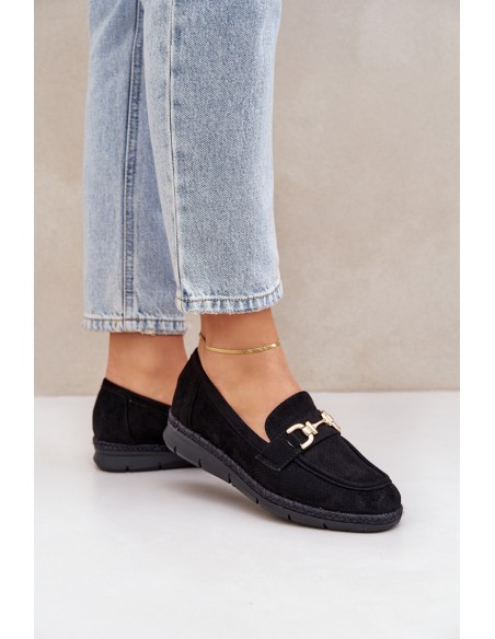 Openwork loafers with golden detail and jute black Lainer