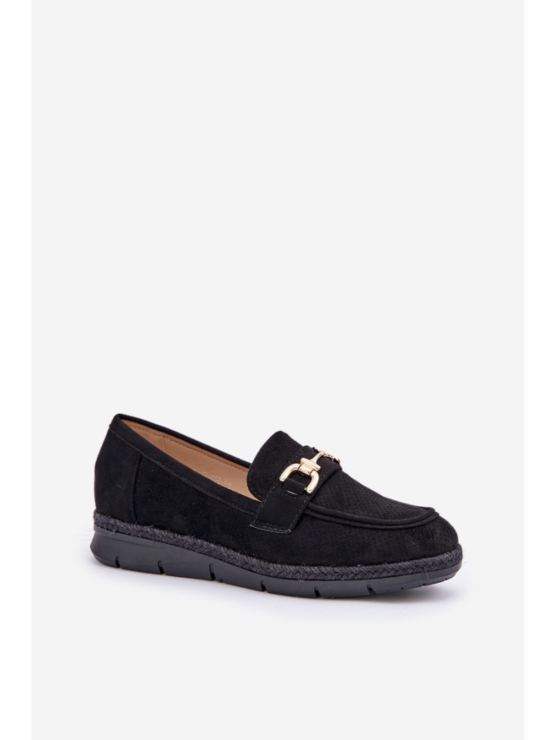 Openwork loafers with golden detail and jute black Lainer