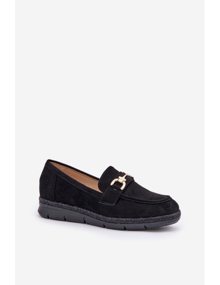 Openwork loafers with golden detail and jute black Lainer