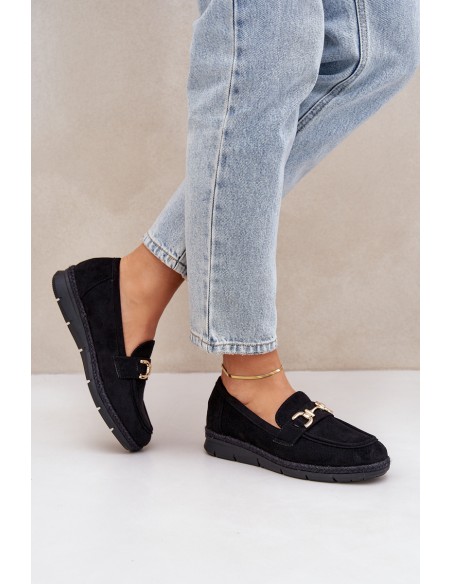 Openwork loafers with golden detail and jute black Lainer