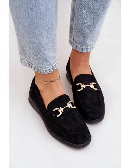 Openwork loafers with golden detail and jute black Lainer