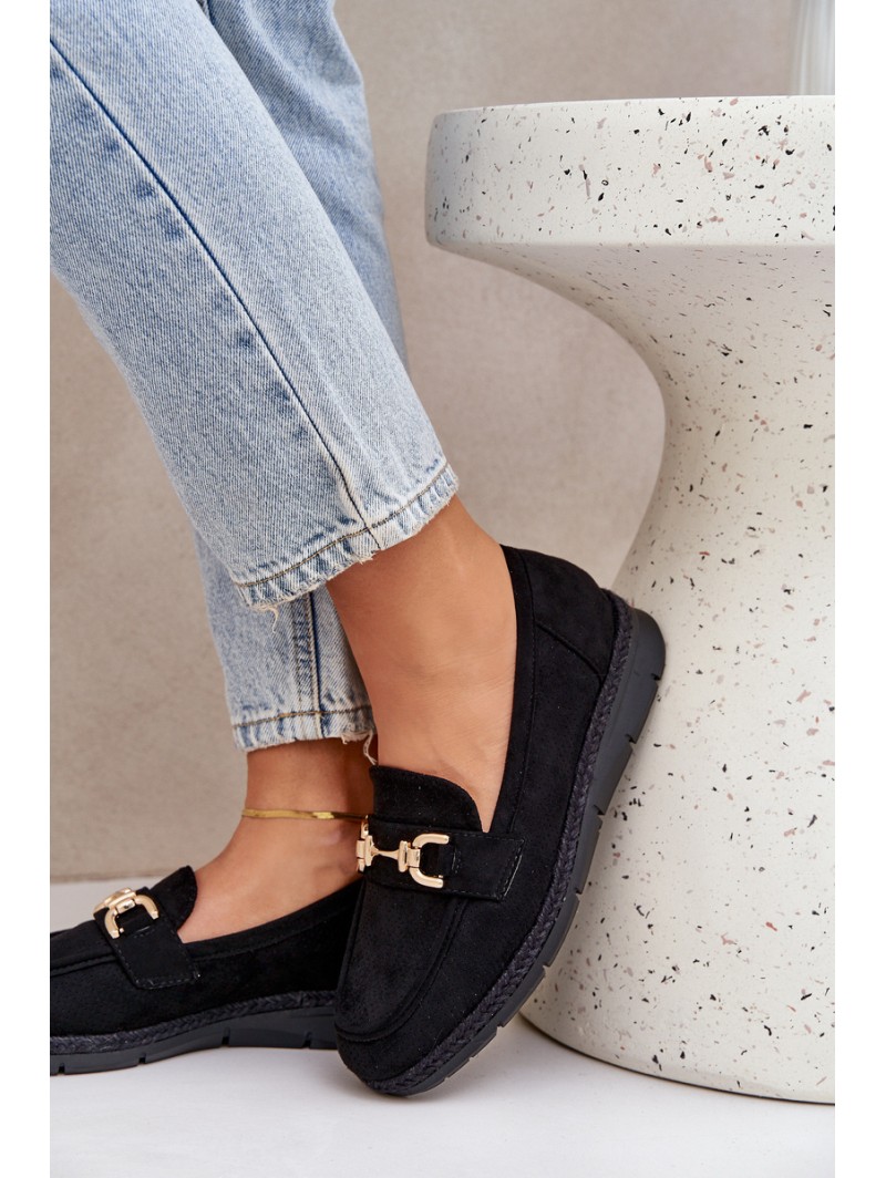 Openwork loafers with golden detail and jute black Lainer