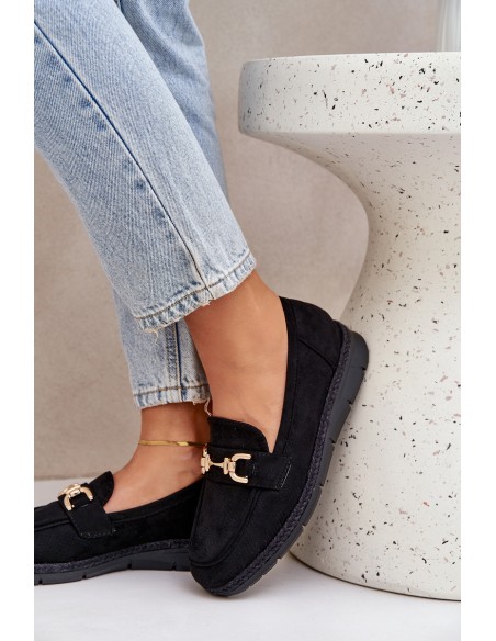Openwork loafers with golden detail and jute black Lainer