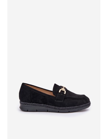 Openwork loafers with golden detail and jute black Lainer