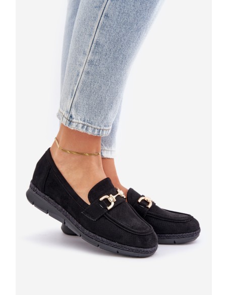 Openwork loafers with golden detail and jute black Lainer
