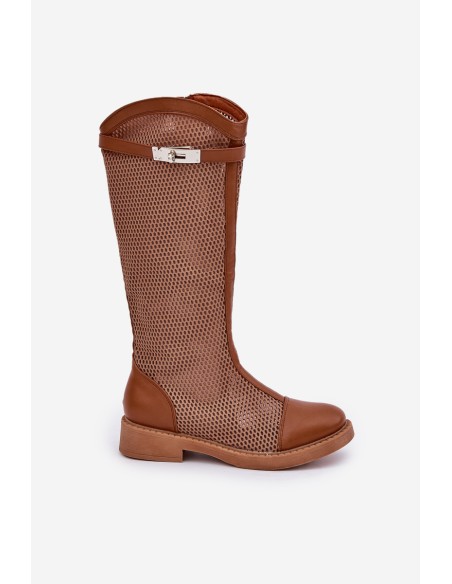 Mesh Boots On Flat Heel To Half Calf Brown Asgerda
