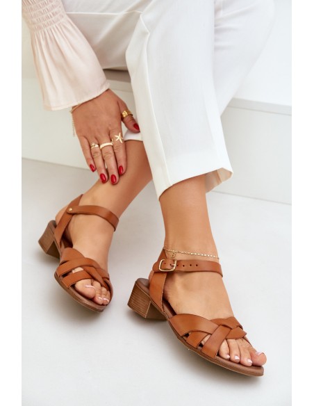 Leather Sandals On A Delicate Heel Brown Zazoo 40372