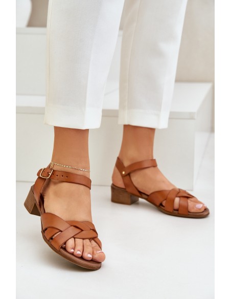 Leather Sandals On A Delicate Heel Brown Zazoo 40372
