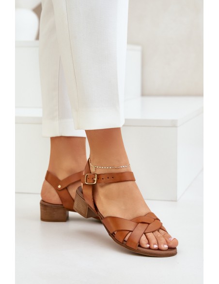 Leather Sandals On A Delicate Heel Brown Zazoo 40372