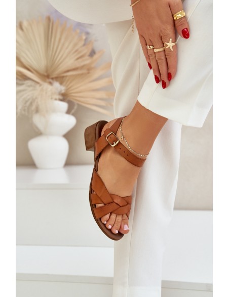 Leather Sandals On A Delicate Heel Brown Zazoo 40372