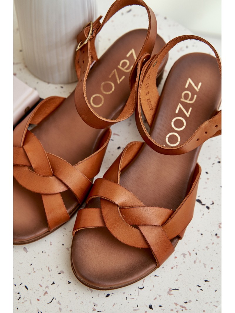Leather Sandals On A Delicate Heel Brown Zazoo 40372
