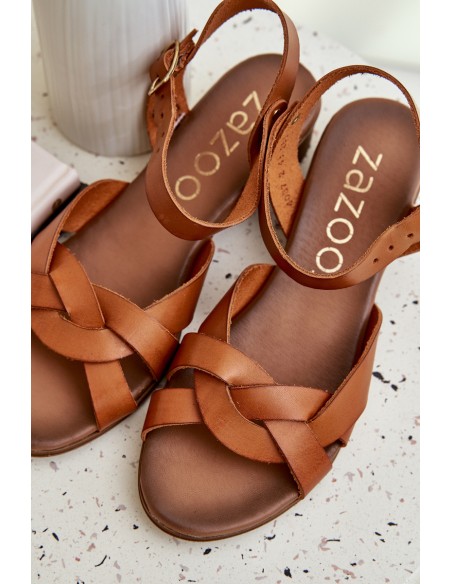 Leather Sandals On A Delicate Heel Brown Zazoo 40372