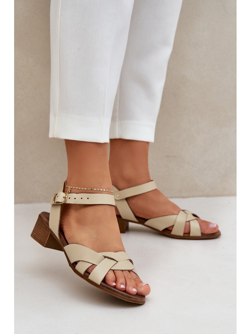 Leather Sandals On A Delicate Heel Light Beige Zazoo 40372
