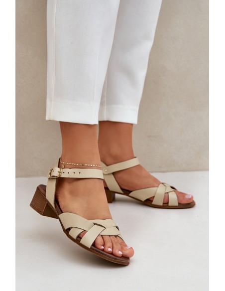 Leather Sandals On A Delicate Heel Light Beige Zazoo 40372