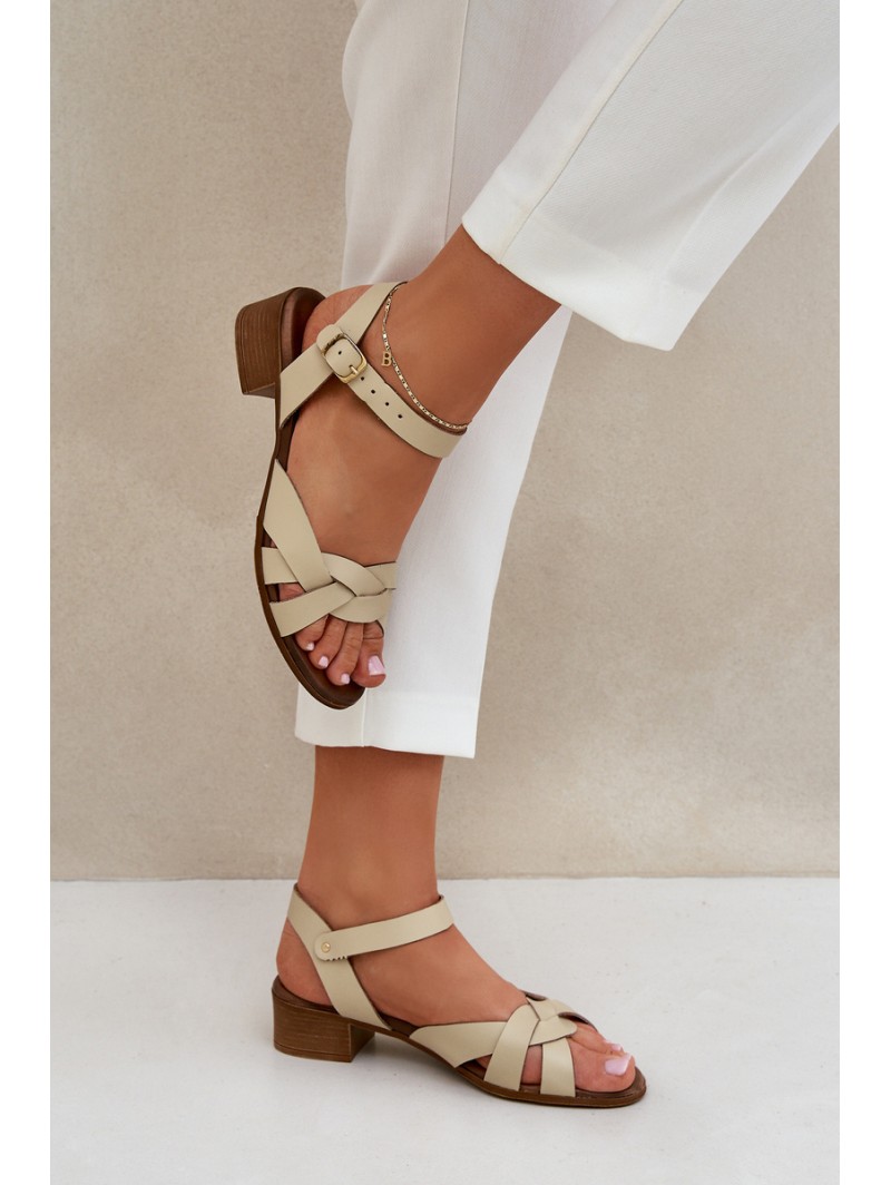Leather Sandals On A Delicate Heel Light Beige Zazoo 40372