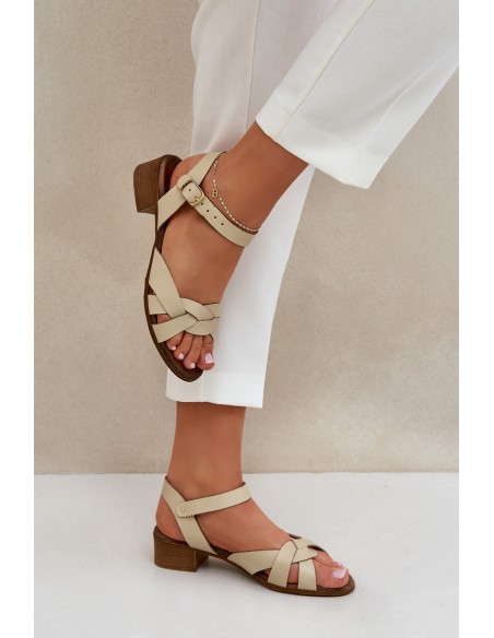 Leather Sandals On A Delicate Heel Light Beige Zazoo 40372