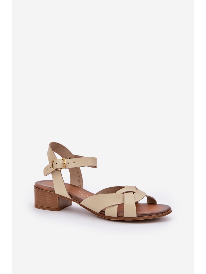 Leather Sandals On A Delicate Heel Light Beige Zazoo 40372