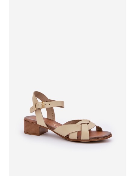 Leather Sandals On A Delicate Heel Light Beige Zazoo 40372
